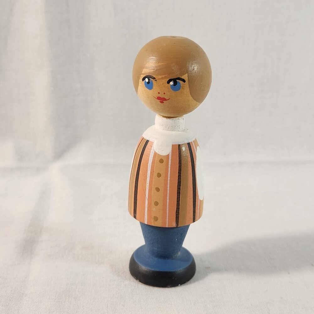 Kupittaan Savi Finland Woman Figure 1960s Hand-Painted Wooden Doll 4 In No. 1417